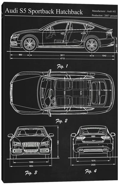 2011 Audi S5 Sportback Hatchback Canvas Art Print - Automobile Blueprints
