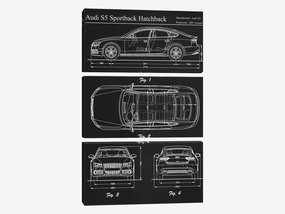2011 Audi S5 Sportback Hatchback by Joseph Fernando 3-piece Canvas Art