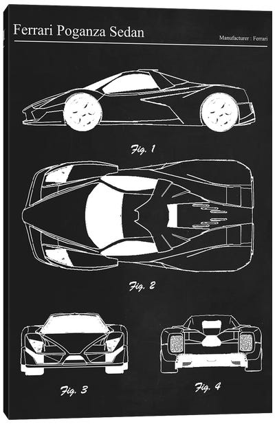 Ferrari Poganza Sedan Canvas Art Print - Automobile Blueprints