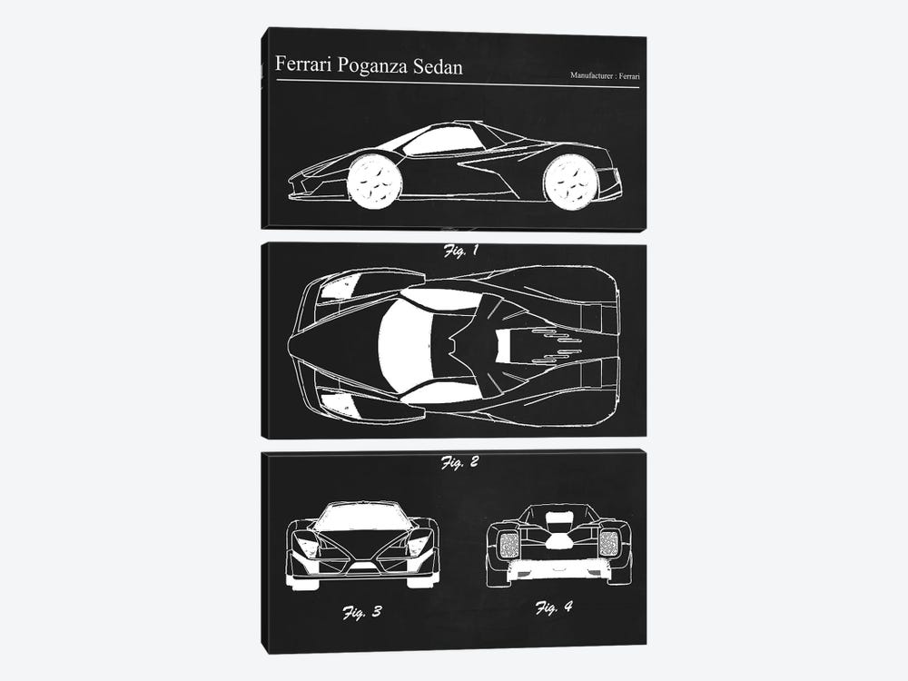 Ferrari Poganza Sedan by Joseph Fernando 3-piece Canvas Art