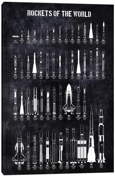 Rockets Of The World Canvas Art Print - Electronics & Communication Blueprints