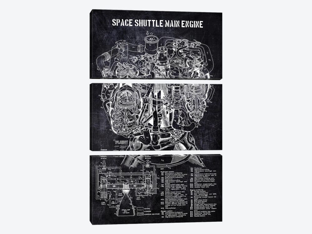 Space Shuttle Main Engine by Joseph Fernando 3-piece Canvas Wall Art