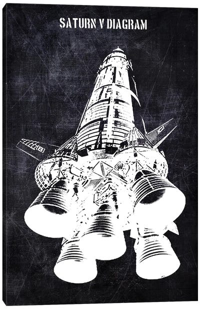 Saturn V Diagram Canvas Art Print - Electronics & Communication Blueprints