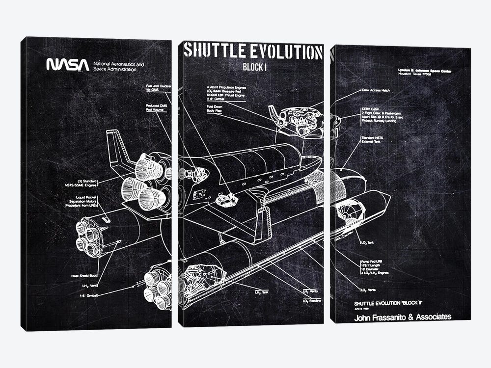 Shuttle Evolution Block I by Joseph Fernando 3-piece Canvas Print