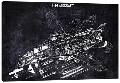 F-14 Aircarft Canvas Art Print - Aviation Blueprints