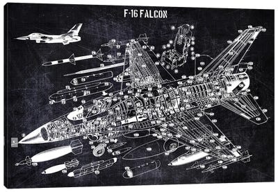 F-16 Falcon Canvas Art Print - Aviation Blueprints