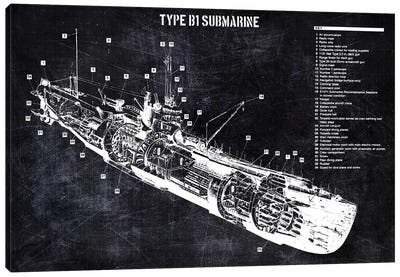 Type B1 Submarine Canvas Art Print - Joseph Fernando