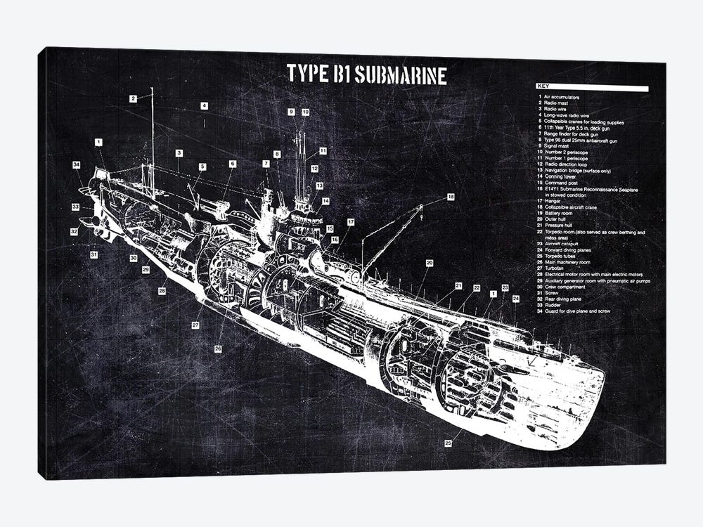 Type B1 Submarine by Joseph Fernando 1-piece Canvas Wall Art