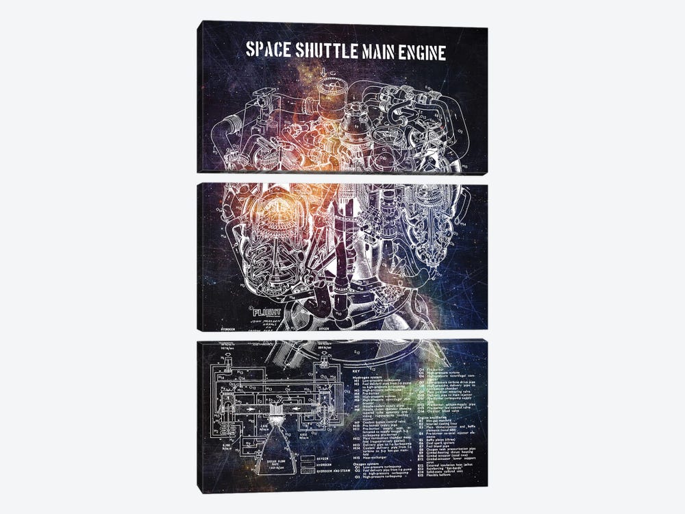 Space Shuttle Main Engine I by Joseph Fernando 3-piece Canvas Print