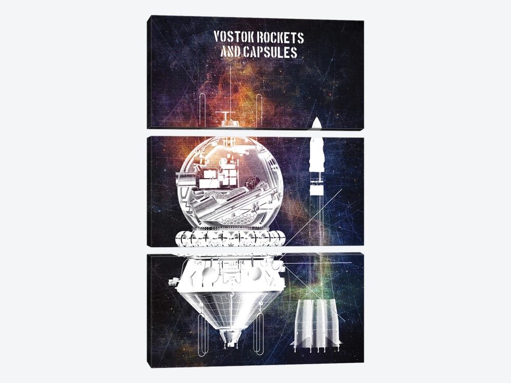 Vostok Rockets II by Joseph Fernando 3-piece Art Print