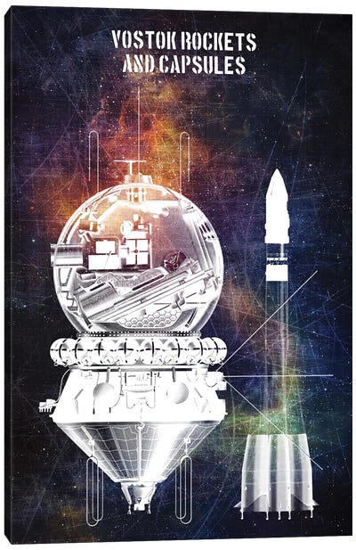Vostok Rockets II Canvas Art Print - Engineering & Machinery Blueprints