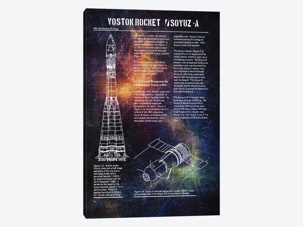 Vostok Rocket & Soyuz -A I by Joseph Fernando 1-piece Canvas Wall Art