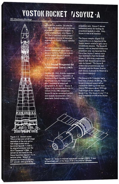 Vostok Rocket & Soyuz -A I Canvas Art Print - Space Shuttle Art