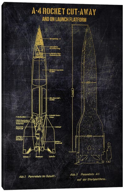 A-4 Rocket Cut-Away Gold Canvas Art Print - Joseph Fernando
