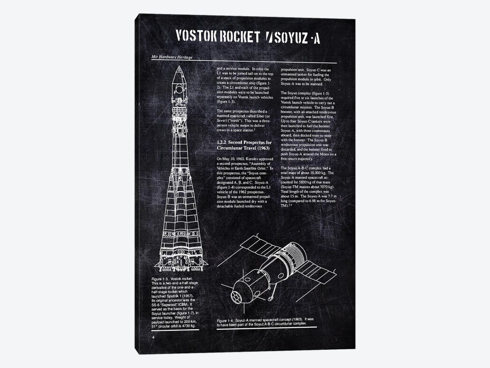 Vostok Rocket & Soyuz - A by Joseph Fernando 1-piece Canvas Artwork