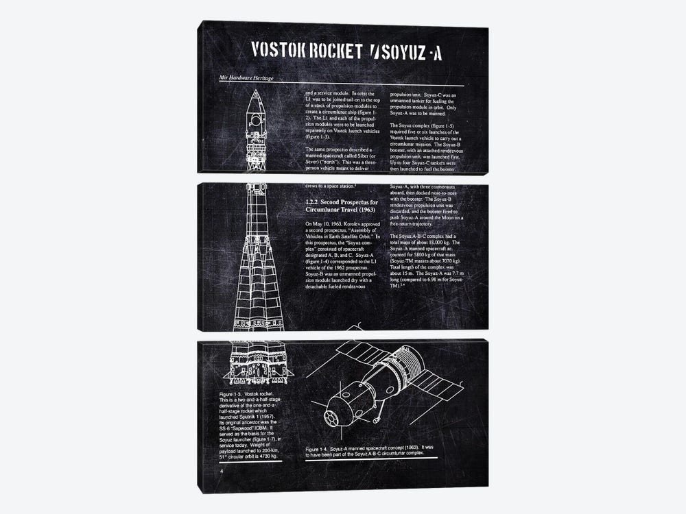 Vostok Rocket & Soyuz - A by Joseph Fernando 3-piece Canvas Art