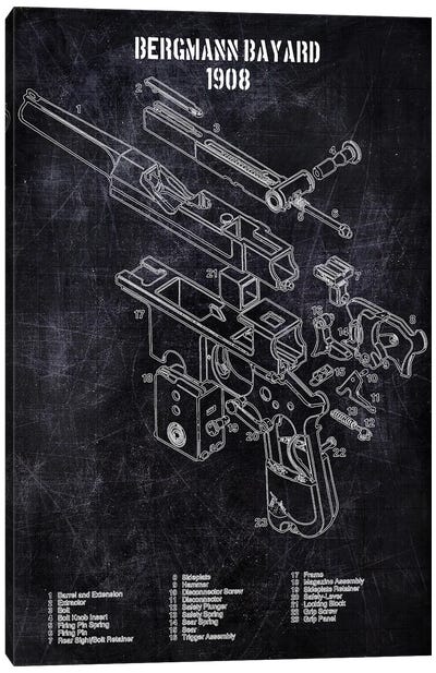 Bergmann Bayard Canvas Art Print - Weapon Blueprints