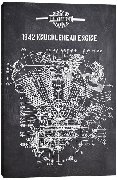 1942 Knucklehead Engine Canvas Art Print - Joseph Fernando
