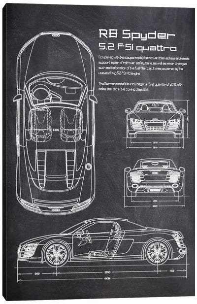 R8 Spyder V.2 Canvas Art Print - Automobile Blueprints