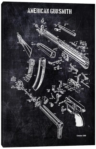 American Gunsmith Canvas Art Print - Weapon Blueprints