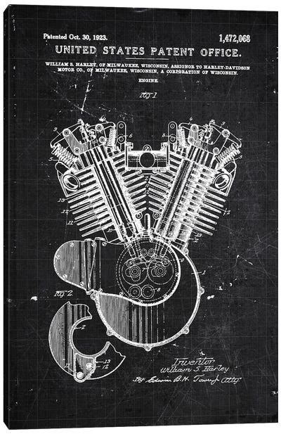 Harley Engine No. 1,472,068 Canvas Art Print - Automobile Blueprints