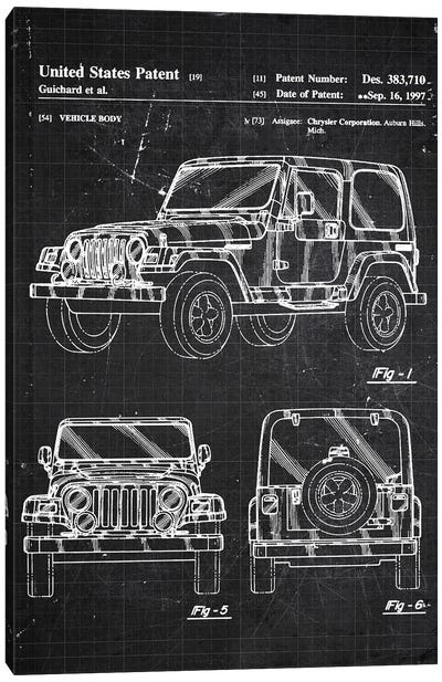Jeep Wrangler Canvas Art Print - Blueprints & Patent Sketches