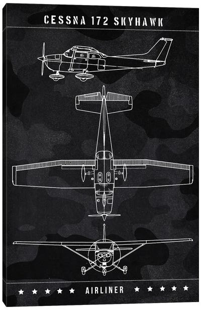 Cessna 172 Skyhawk Canvas Art Print - Aviation Blueprints