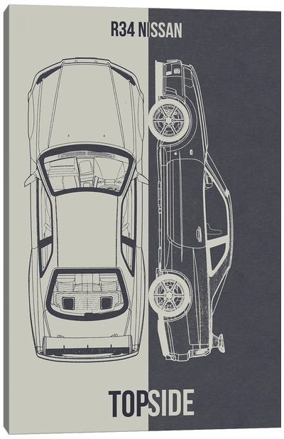R34 Nissan Canvas Art Print - Automobile Blueprints