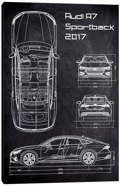 Audi A7 Sportback 2017 Canvas Art Print - Automobile Blueprints