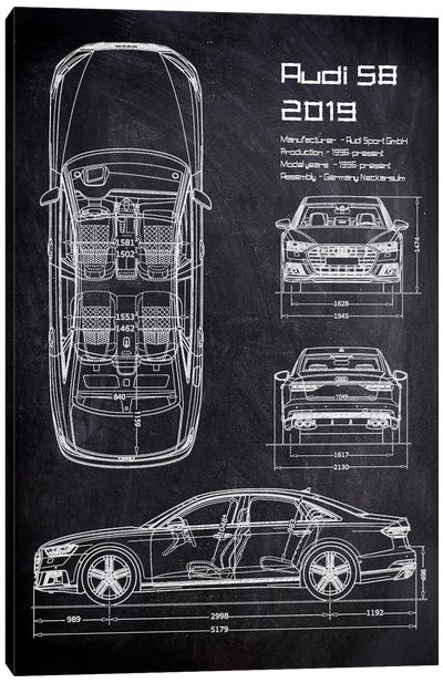 Audi S8 Canvas Art Print - Automobile Blueprints