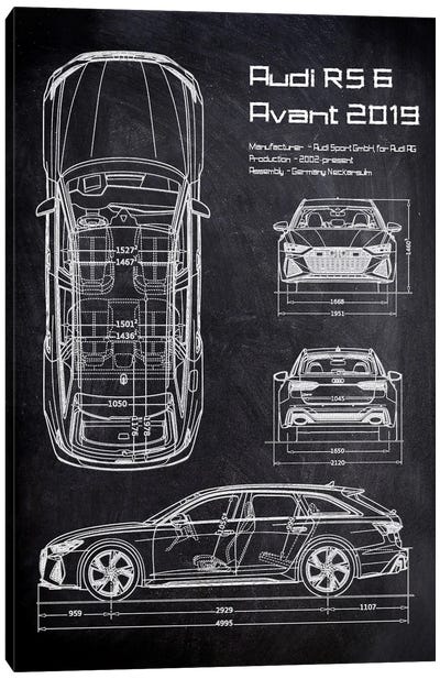Audi Rs 6 Avant 2019 Canvas Art Print - Automobile Blueprints