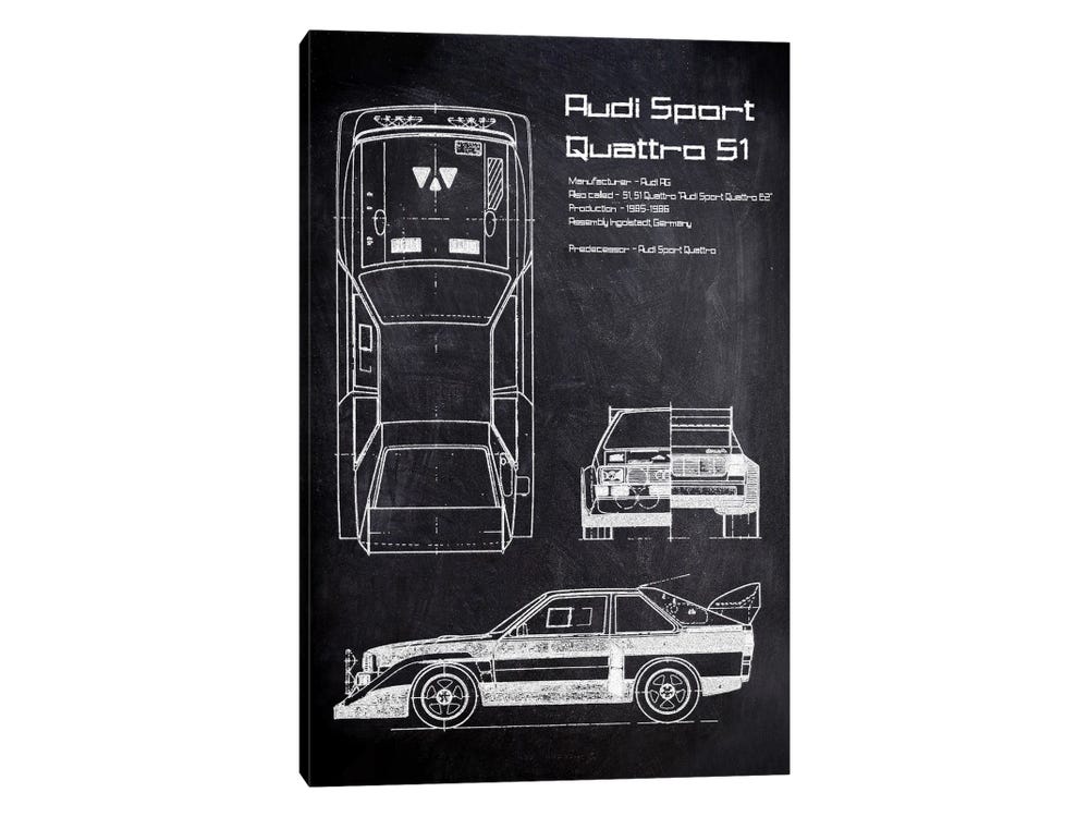 Framed Canvas Art - Audi Sport Quattro S1 by Joseph Fernando ( Prints & publications > blueprints & Patent Sketches > Automobile blueprints art) 