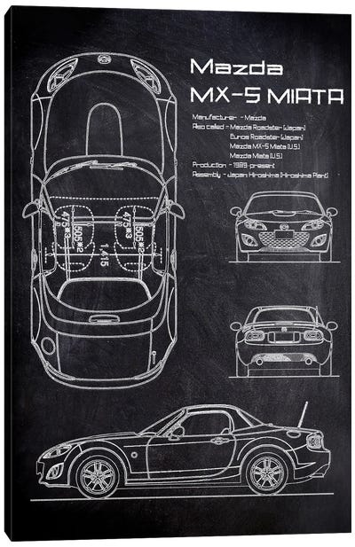 Mazda MX-5 Miata Canvas Art Print - Automobile Blueprints