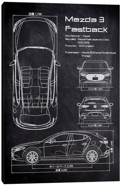 Mazda III Fastback Canvas Art Print - Joseph Fernando