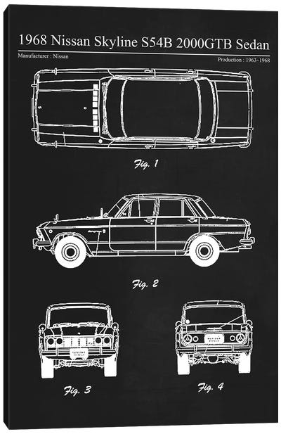 1968 Nissan Skyline S54B 2000GTB Sedan Canvas Art Print - Automobile Blueprints