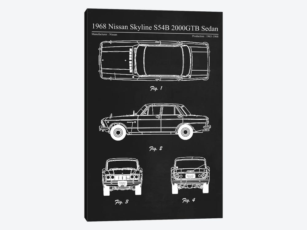 1968 Nissan Skyline S54B 2000GTB Sedan by Joseph Fernando 1-piece Canvas Artwork