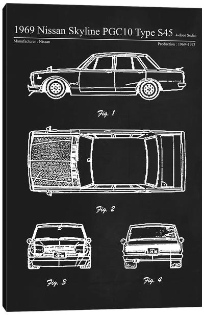 1969 Nissan Skyline PGC10 Type S45 4 Door Sedan Canvas Art Print - Automobile Blueprints