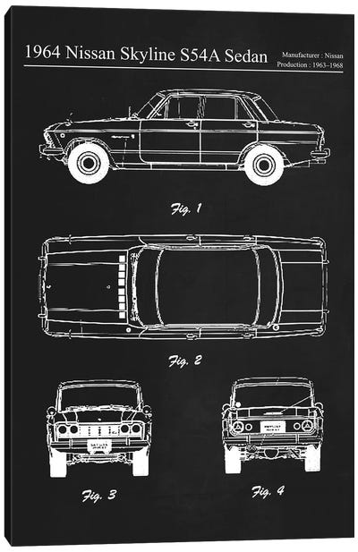 1964 Nissan Skyline S54A Sedan Canvas Art Print - Automobile Blueprints