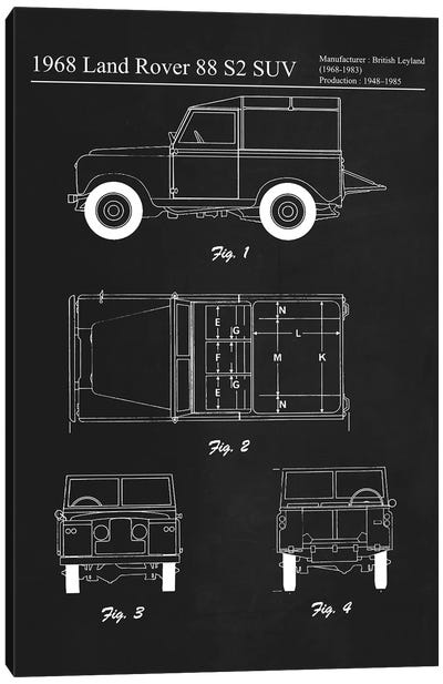 1968 Land Rover 88 S2 SUV Canvas Art Print - Automobile Blueprints