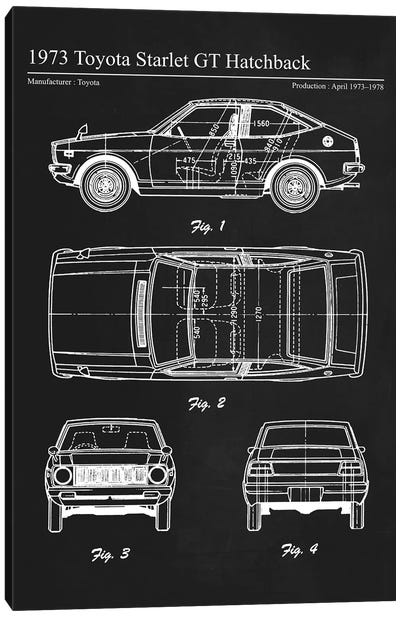 1973 Toyota Sarlet XT Hatchback Canvas Art Print - Automobile Blueprints