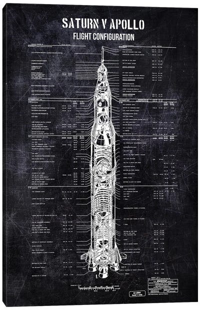Saturn V Apollo Configuration Canvas Art Print - Electronics & Communication Blueprints