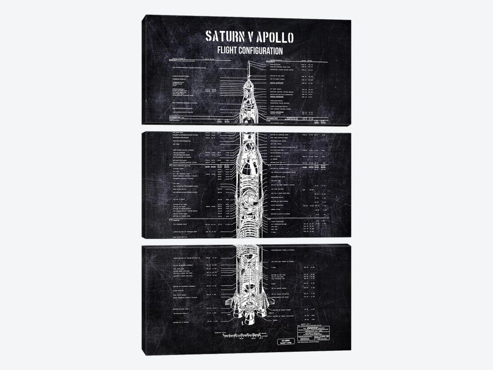Saturn V Apollo Configuration by Joseph Fernando 3-piece Canvas Artwork