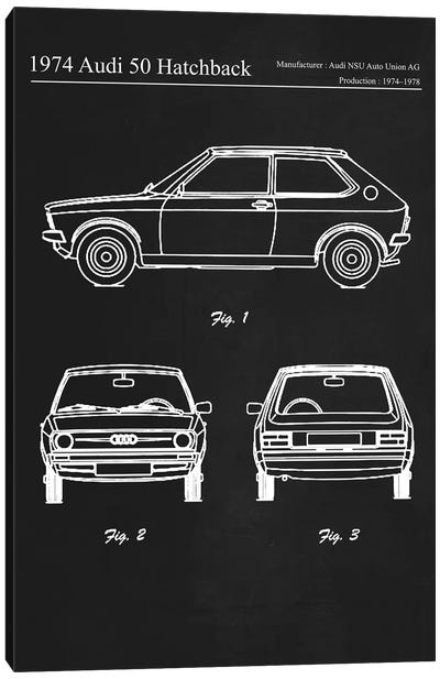 1974 Audi 50 Hatchback Canvas Art Print - Automobile Blueprints