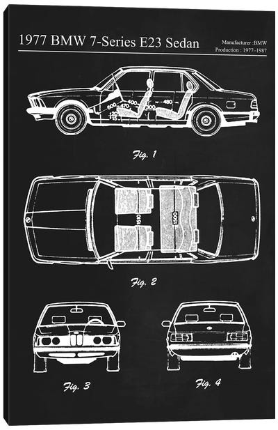 1977 BMW 7-Series E23 Sedan Canvas Art Print - Automobile Blueprints