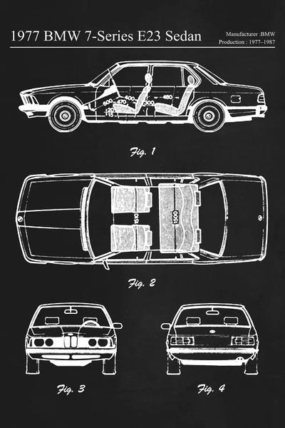 Automobile Blueprints: 1977 BMW 7-Series E23 Sedan by Joseph Fernando