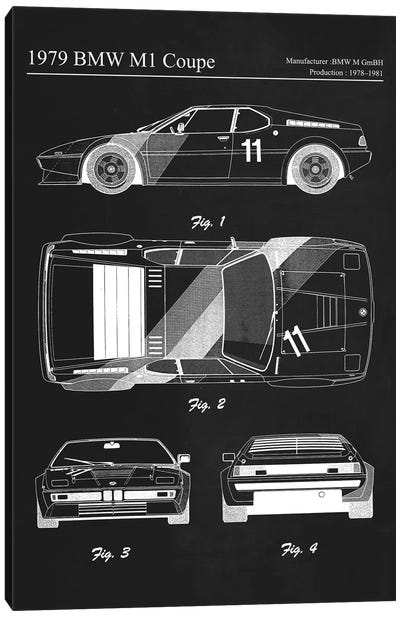 1979 BMW M1 Coupe Canvas Art Print - Automobile Blueprints