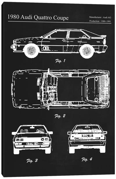 1980 Audi Quattro Coupe Canvas Art Print - Automobile Blueprints