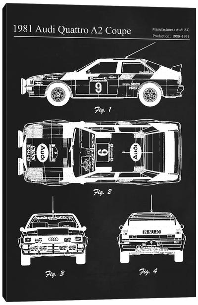 1981 Audi Quattro A2 Coupe Canvas Art Print - Automobile Blueprints