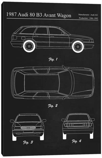 1987 Audi 80 B3 Avant Wagon Canvas Art Print - Automobile Blueprints