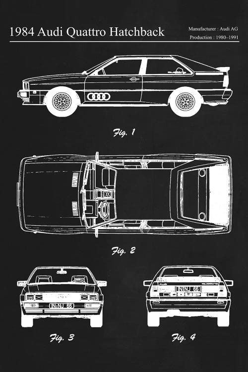 Poster - Audi R8 V10 Blueprint, Retro Modern Patent, 3 Sizes